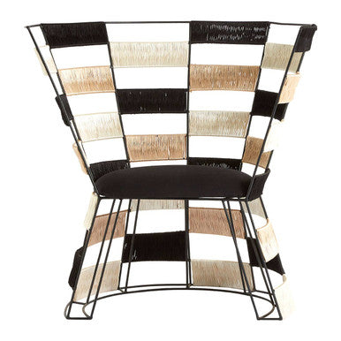 Orsina Fusion Woven Accent Chair – Beige, Black & White Pattern