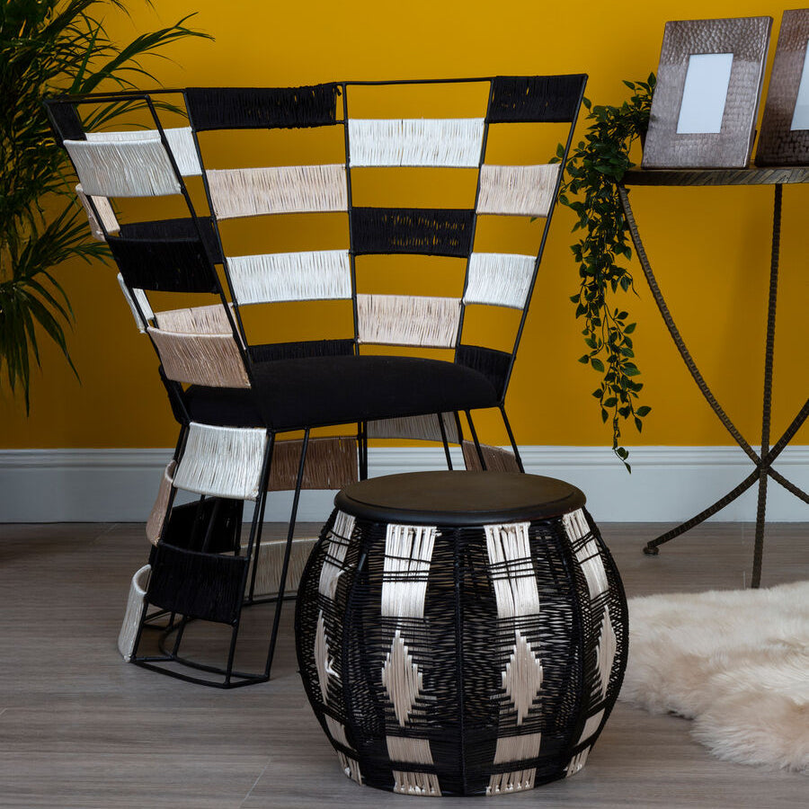 Orsina Fusion Woven Accent Chair – Beige, Black & White Pattern