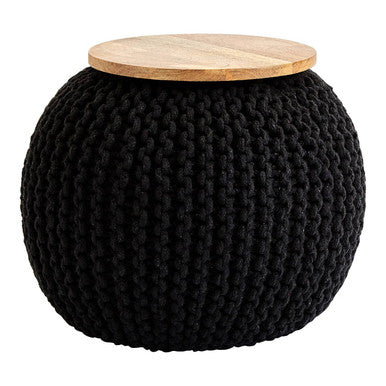 Orsina Fusion Black Knitted Pouffe – Modern Textured Footstool Ottoman