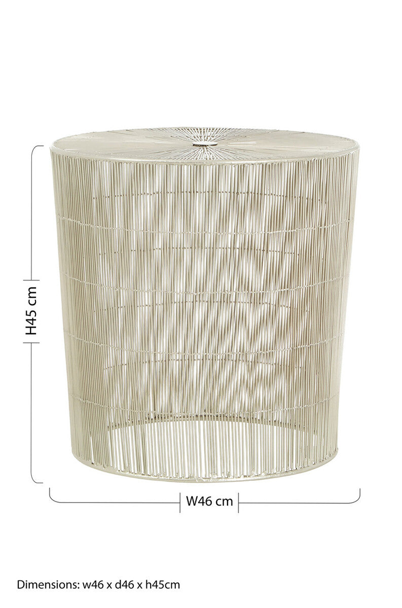 Orsina Templar Round Side Table – Pewter Finish Iron Cage Design