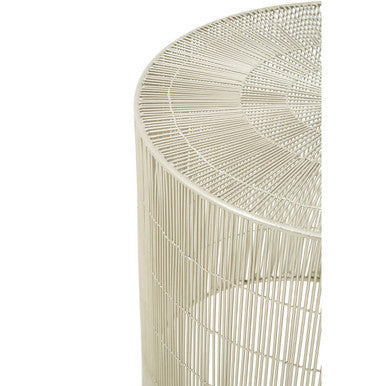 Orsina Templar Round Side Table – Pewter Finish Iron Cage Design