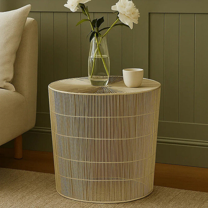 Orsina Templar Round Side Table – Pewter Finish Iron Cage Design