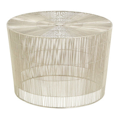 Orsina Templar Round Side Table – Pewter Finish Metal Cage Design