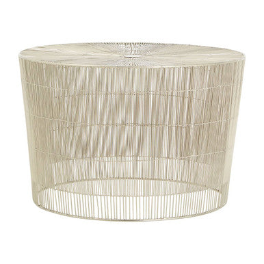 Orsina Templar Round Side Table – Pewter Finish Metal Cage Design