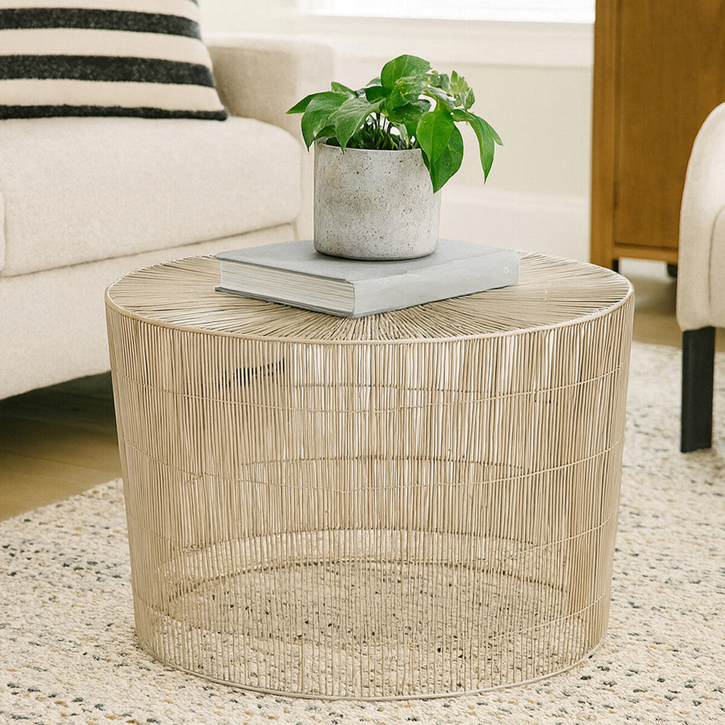 Orsina Templar Round Side Table – Pewter Finish Metal Cage Design