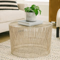 Orsina Templar Round Side Table – Pewter Finish Metal Cage Design