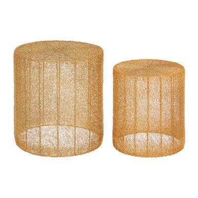 Orsina Gold Mesh Round Side Tables – Set of 2 Metal Drum Accent Tables