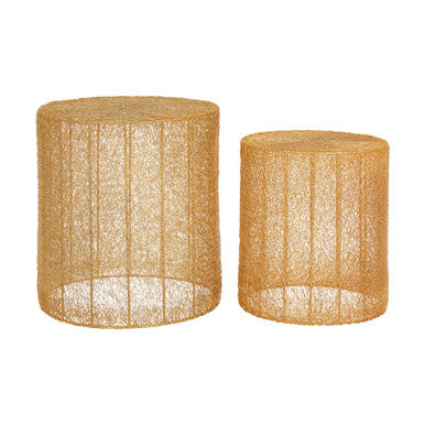 Orsina Gold Mesh Round Side Tables – Set of 2 Metal Drum Accent Tables