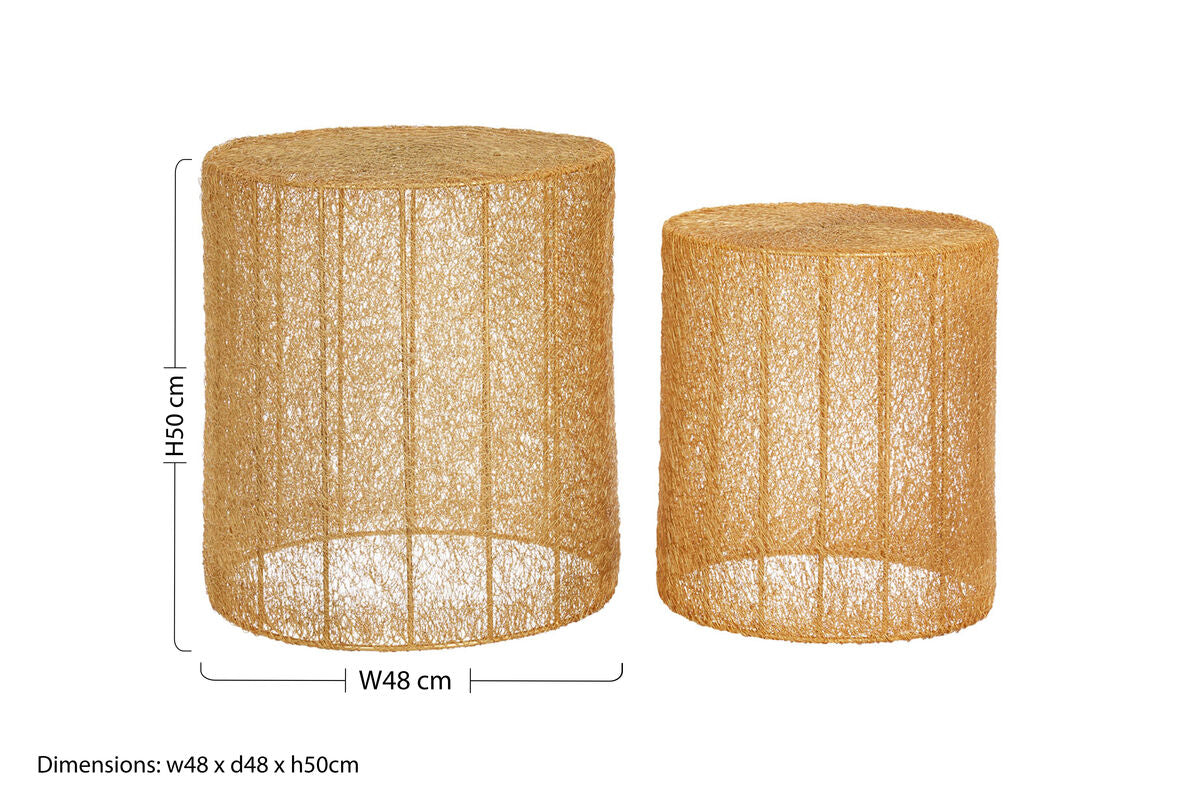 Orsina Gold Mesh Round Side Tables – Set of 2 Metal Drum Accent Tables