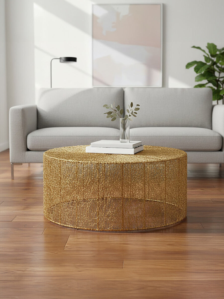 Orsina Templar Round Gold Iron Coffee Table – Modern Sculptural Design