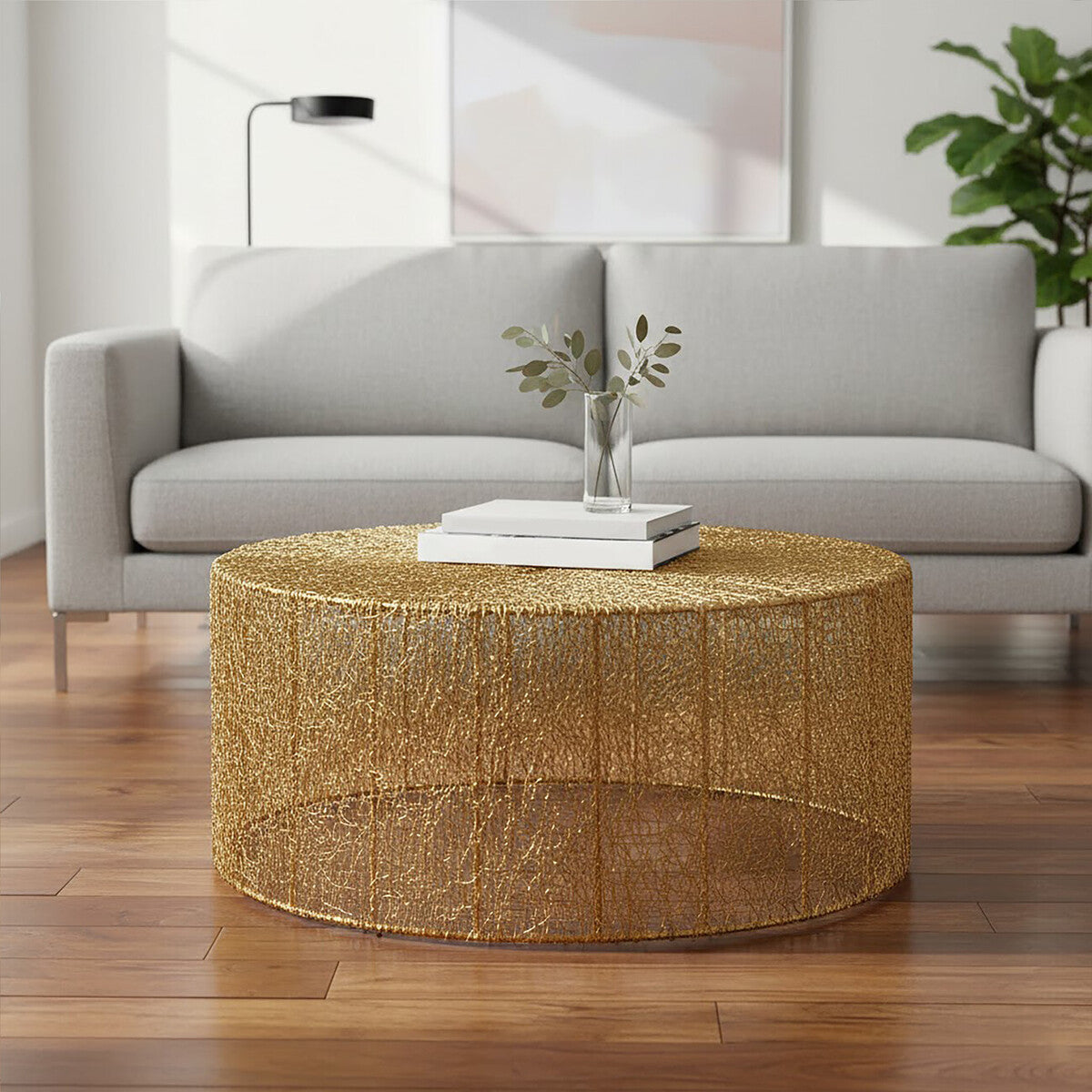 Orsina Templar Round Gold Iron Coffee Table – Modern Sculptural Design