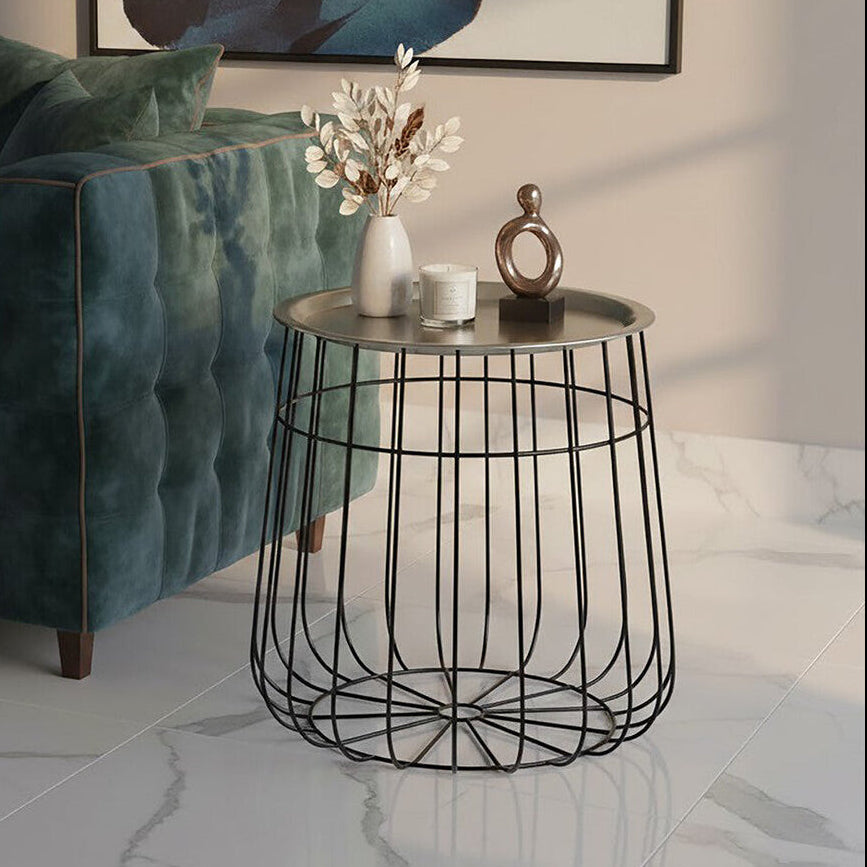 Orsina Templar Side Table – Black Wireframe Geometric Metal End Table