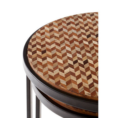 Orsina Halle Nesting Tables – Set of 2 Chevron Design Accent Tables