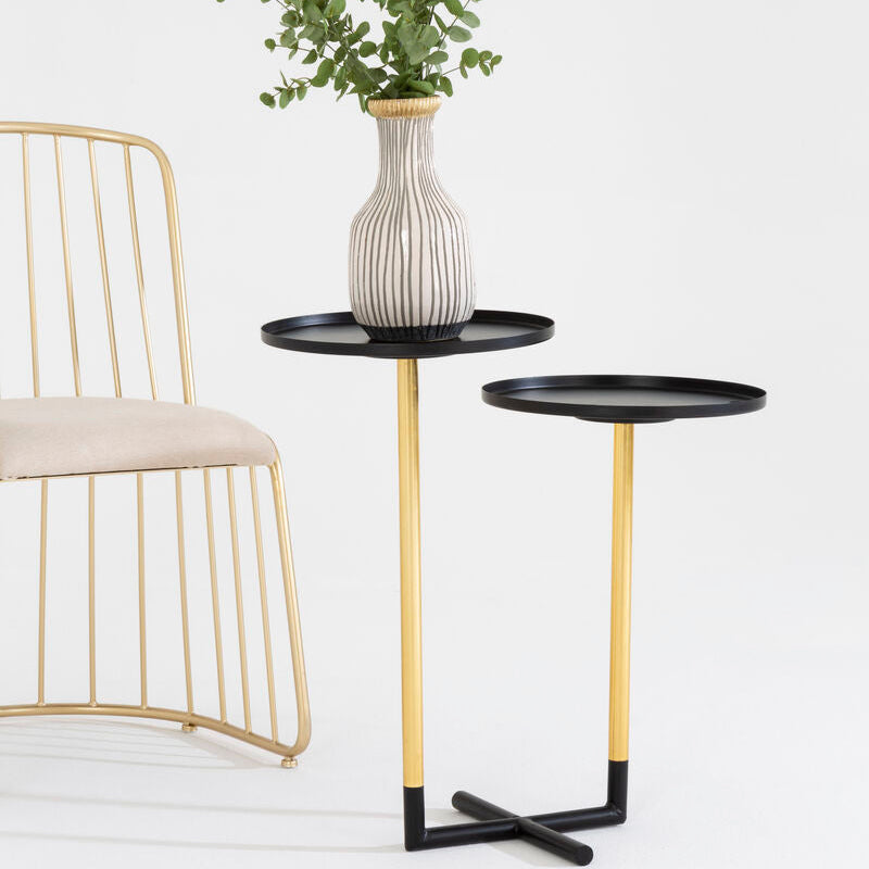 Orsina Halle 2-Tier Side Table – Modern Black and Gold Accent Table