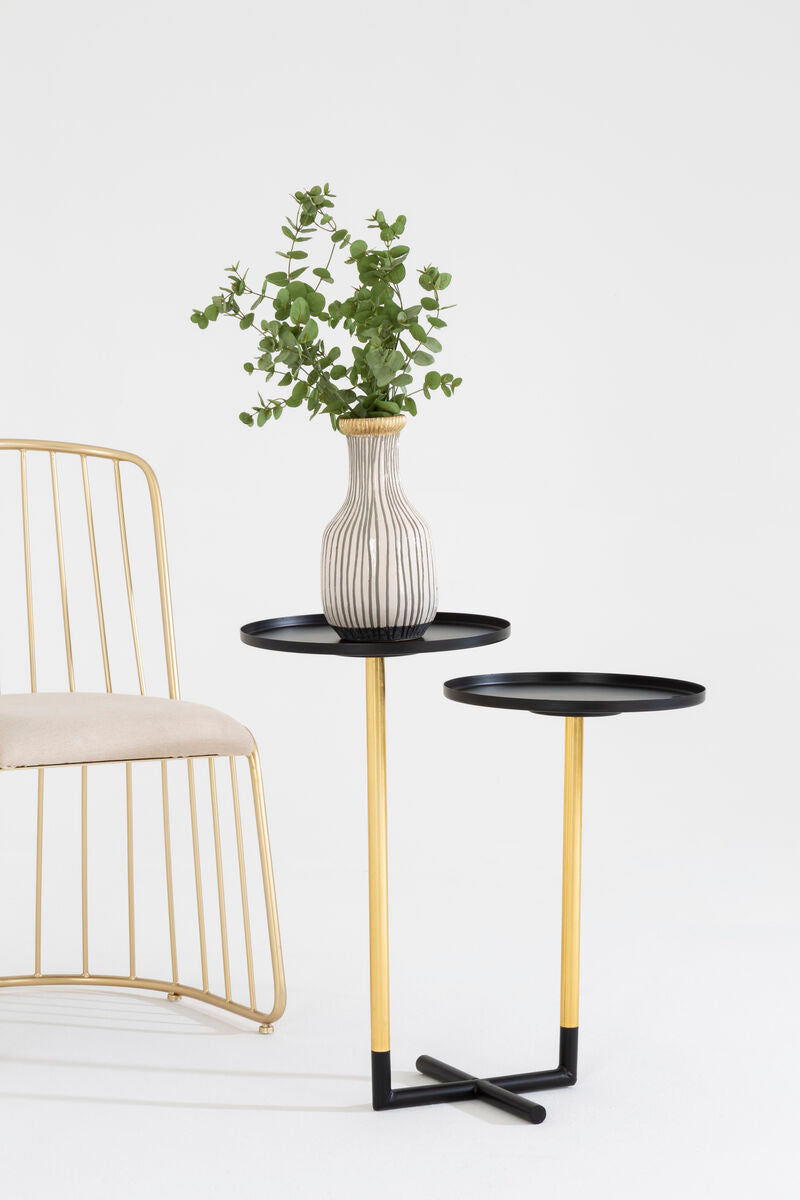 Orsina Halle 2-Tier Side Table – Modern Black and Gold Accent Table