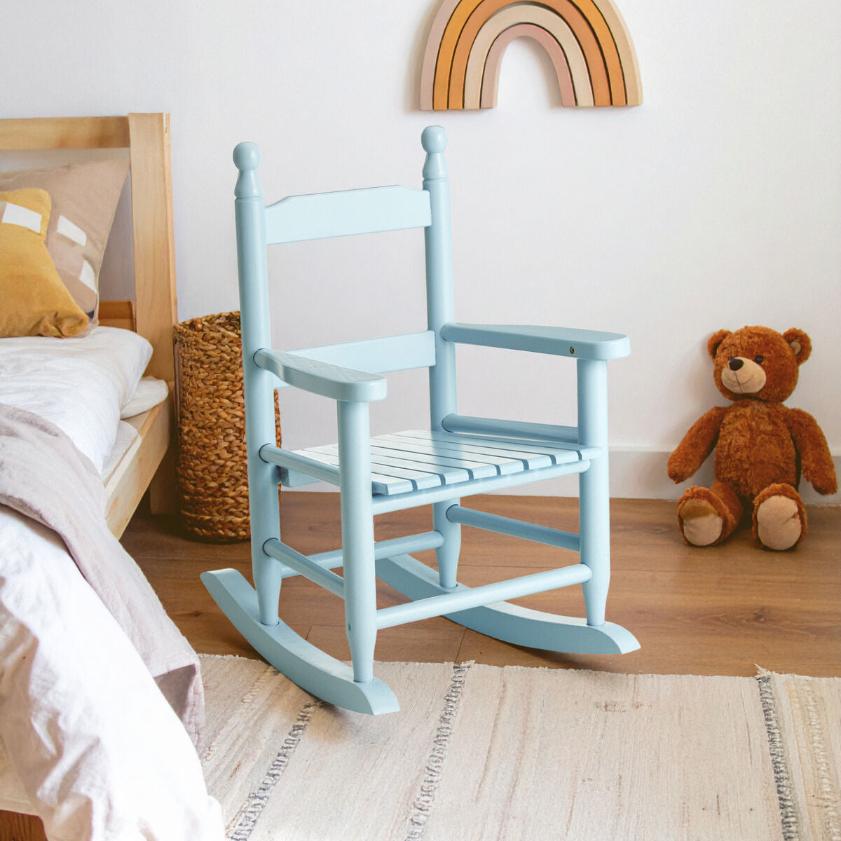 Orsina Kids Blue Rocking Chair – Classic Wooden Nursery Seating