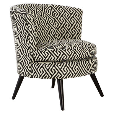 Orsina Regent Park Round Accent Chair – Black & Beige Greek Key