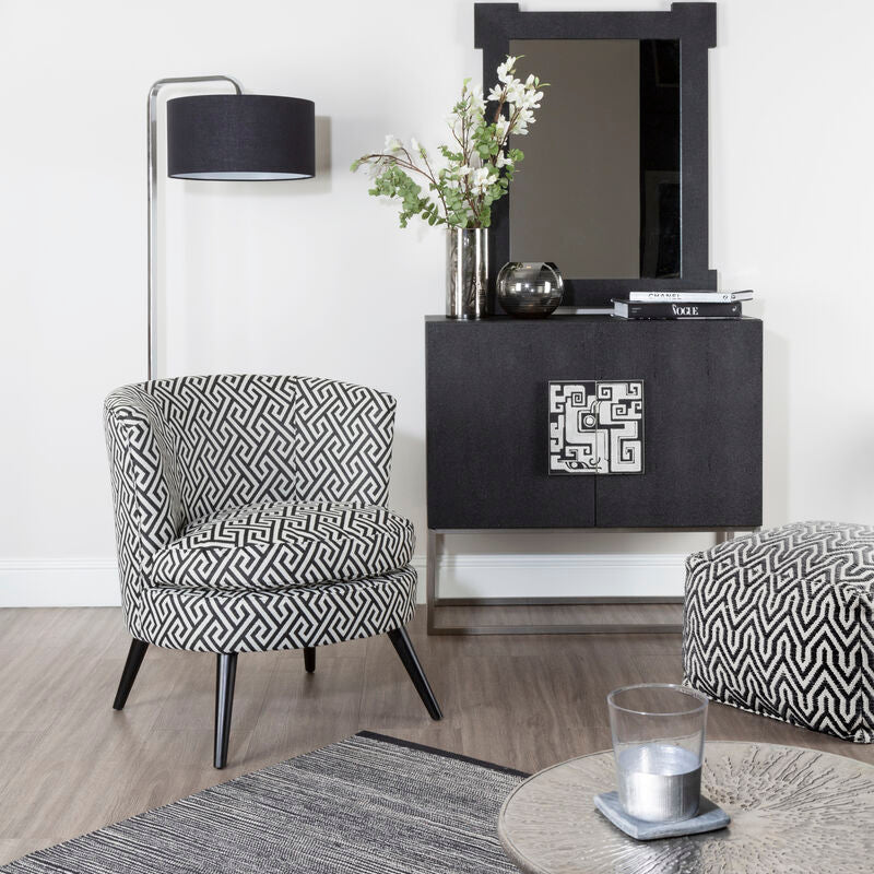 Orsina Regent Park Round Accent Chair – Black & Beige Greek Key
