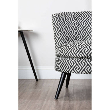 Orsina Regent Park Round Accent Chair – Black & Beige Greek Key