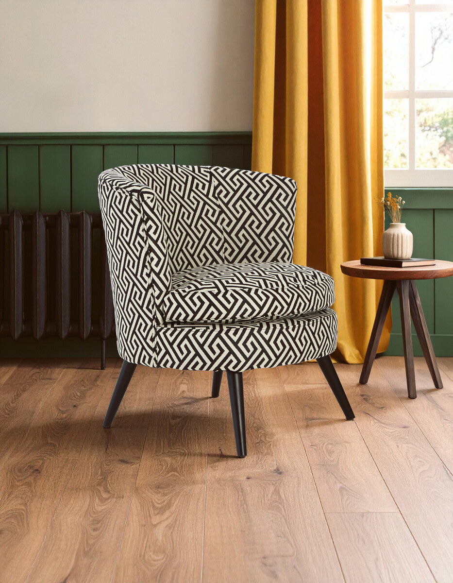 Orsina Regent Park Round Accent Chair – Black & Beige Greek Key