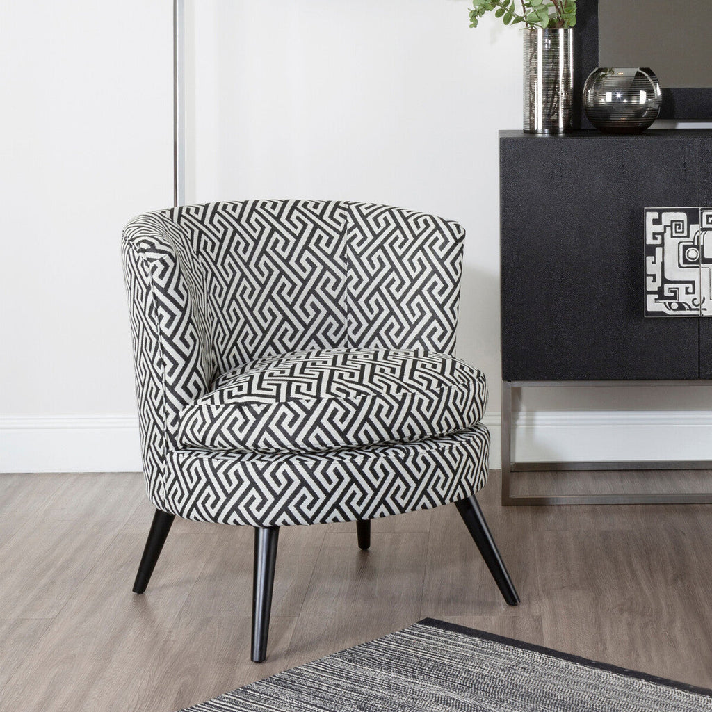 Orsina Regent Park Round Accent Chair – Black & Beige Greek Key