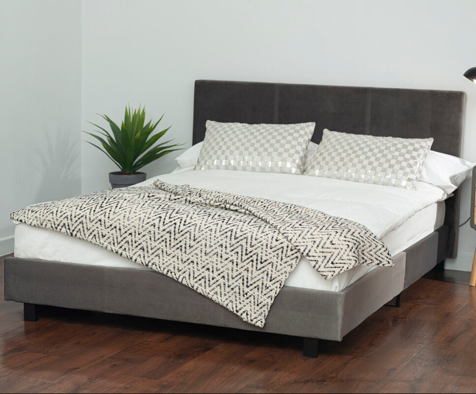 Orsina Napoli King Bed – Grey Upholstered Velvet Platform Bed
