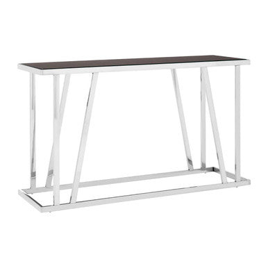 Orsina Ackley Console Table – Black Tempered Glass & Silver Stainless Steel