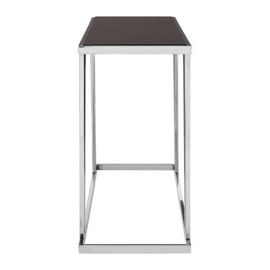 Orsina Ackley Console Table – Black Tempered Glass & Silver Stainless Steel