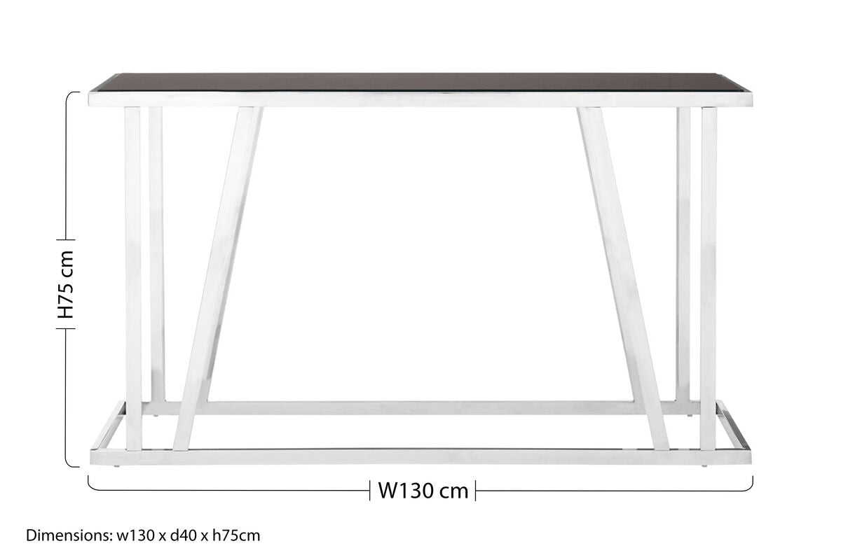 Orsina Ackley Console Table – Black Tempered Glass & Silver Stainless Steel