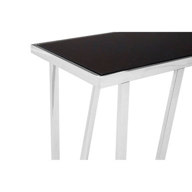 Orsina Ackley Console Table – Black Tempered Glass & Silver Stainless Steel