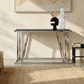 Orsina Ackley Console Table – Black Tempered Glass & Silver Stainless Steel