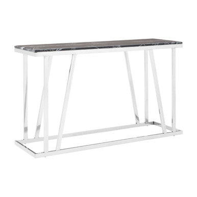 Orsina Ackley Console Table – Black Marble Top & Silver Stainless Steel