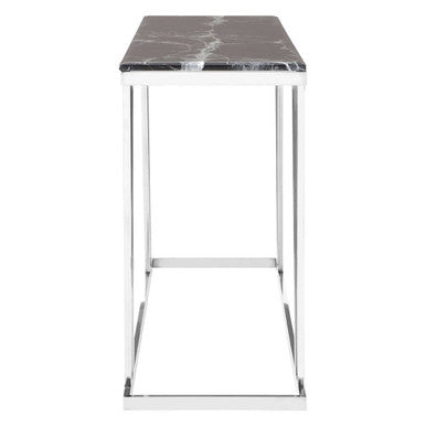 Orsina Ackley Console Table – Black Marble Top & Silver Stainless Steel
