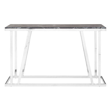 Orsina Ackley Console Table – Black Marble Top & Silver Stainless Steel