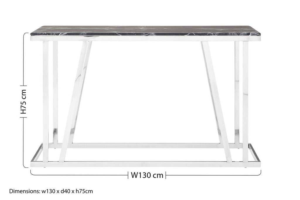 Orsina Ackley Console Table – Black Marble Top & Silver Stainless Steel