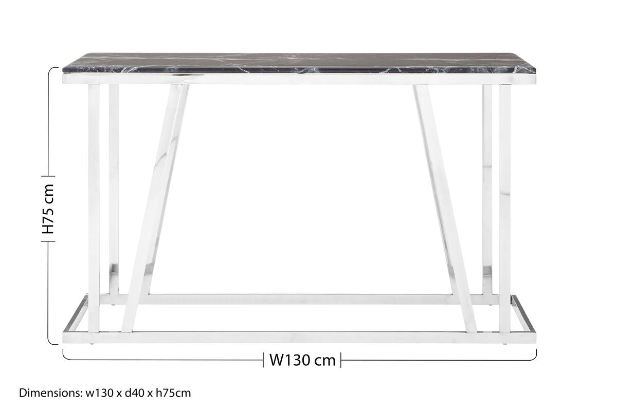 Orsina Ackley Console Table – Black Marble Top & Silver Stainless Steel