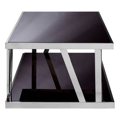 Orsina Ackley Silver Coffee Table | Black Tempered Glass & Stainless Steel