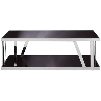 Orsina Ackley Silver Coffee Table | Black Tempered Glass & Stainless Steel
