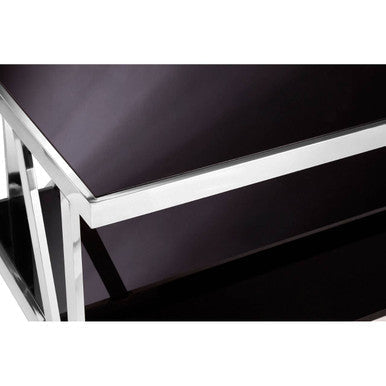 Orsina Ackley Silver Coffee Table | Black Tempered Glass & Stainless Steel