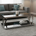 Orsina Ackley Silver Coffee Table | Black Tempered Glass & Stainless Steel
