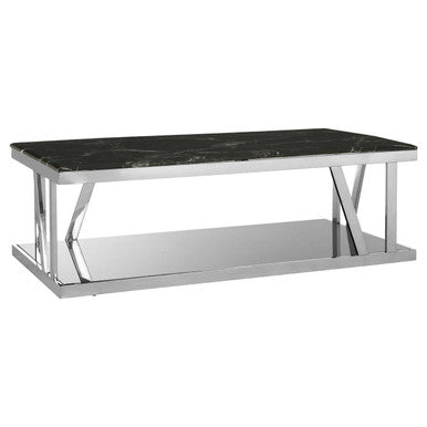 Orsina Black Marble Coffee Table – Silver Stainless Steel Base