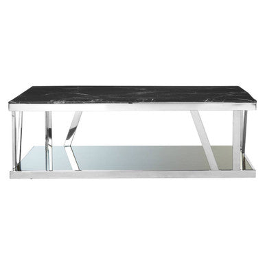 Orsina Black Marble Coffee Table – Silver Stainless Steel Base