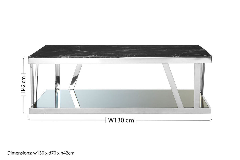 Orsina Black Marble Coffee Table – Silver Stainless Steel Base