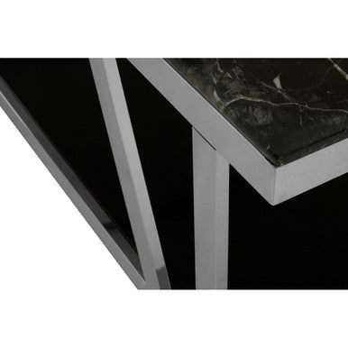 Orsina Black Marble Coffee Table – Silver Stainless Steel Base