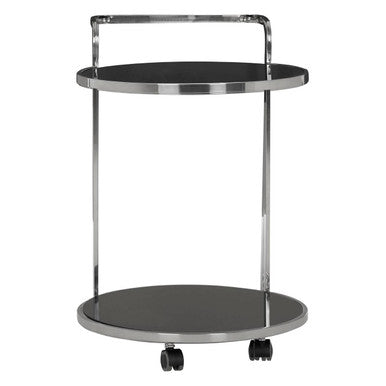 Orsina Ackley 2-Tier Silver Drinks Trolley with Black Glass Bar Cart