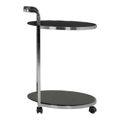 Orsina Ackley 2-Tier Silver Drinks Trolley with Black Glass Bar Cart