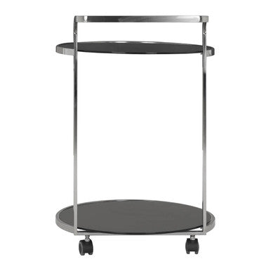 Orsina Ackley 2-Tier Silver Drinks Trolley with Black Glass Bar Cart