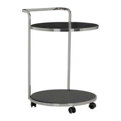 Orsina Ackley 2-Tier Silver Drinks Trolley with Black Glass Bar Cart