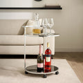 Orsina Ackley 2-Tier Silver Drinks Trolley with Black Glass Bar Cart