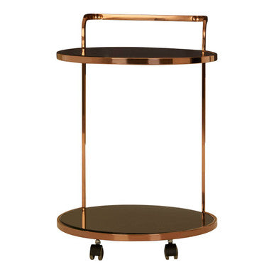 Orsina Ackley Drinks Trolley – 2-Tier Rose Gold Bar Cart with Black Glass